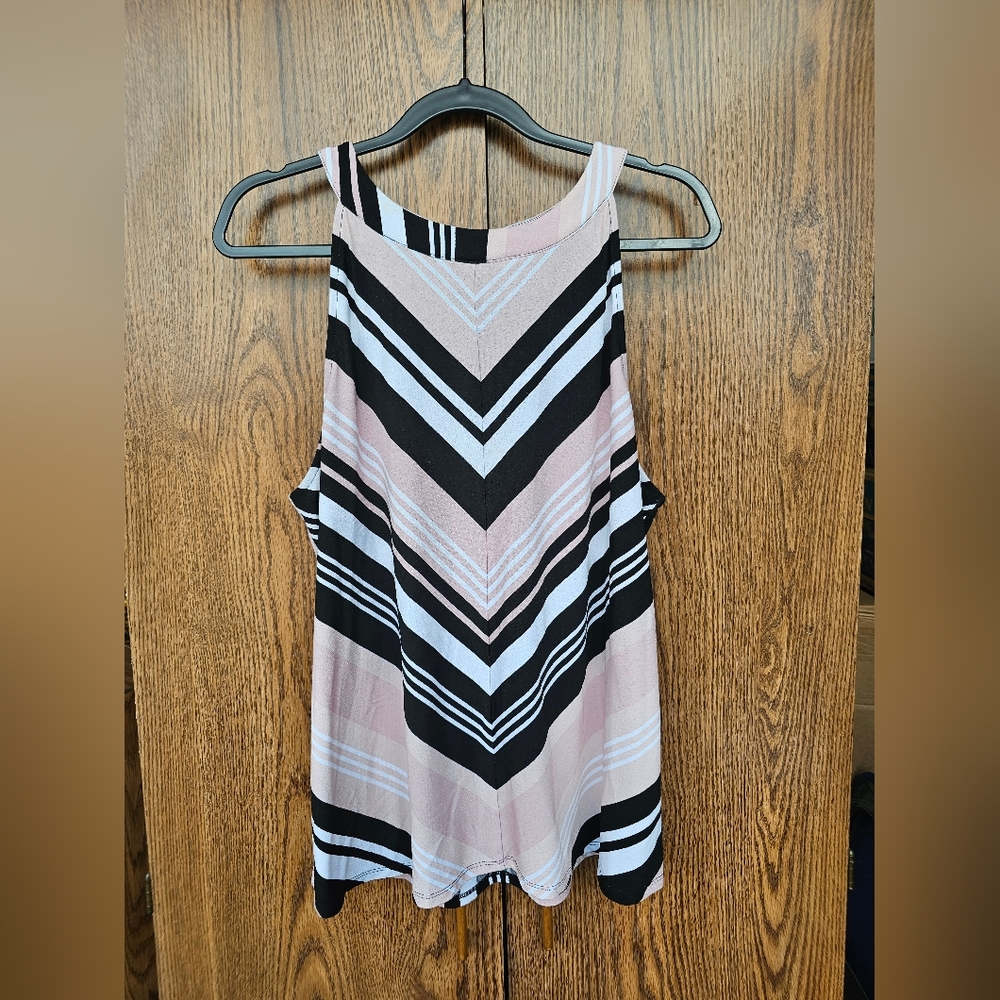 Adrianna Papell Chevron Tank Top - Black and Pink